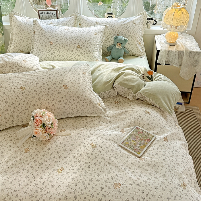 91家纺网 家纺一手货源 找家纺 卡普纯棉全棉四件套13070喷气床单款床笠款三件套 浪漫小熊