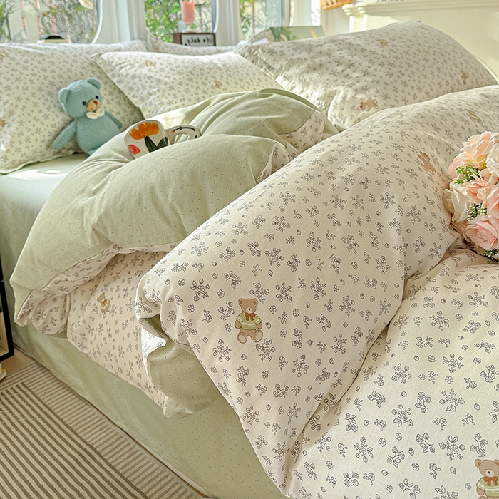 91家纺网 家纺一手货源 找家纺 卡普纯棉全棉四件套13070喷气床单款床笠款三件套 浪漫小熊