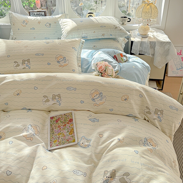 91家纺网 家纺一手货源 找家纺 卡普纯棉全棉四件套13070喷气床单款床笠款三件套 猫咪宝贝