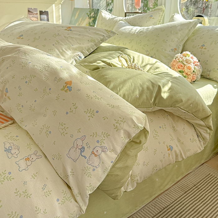 卡普纯棉全棉四件套13070喷气床单款床笠款三件套 觅时光