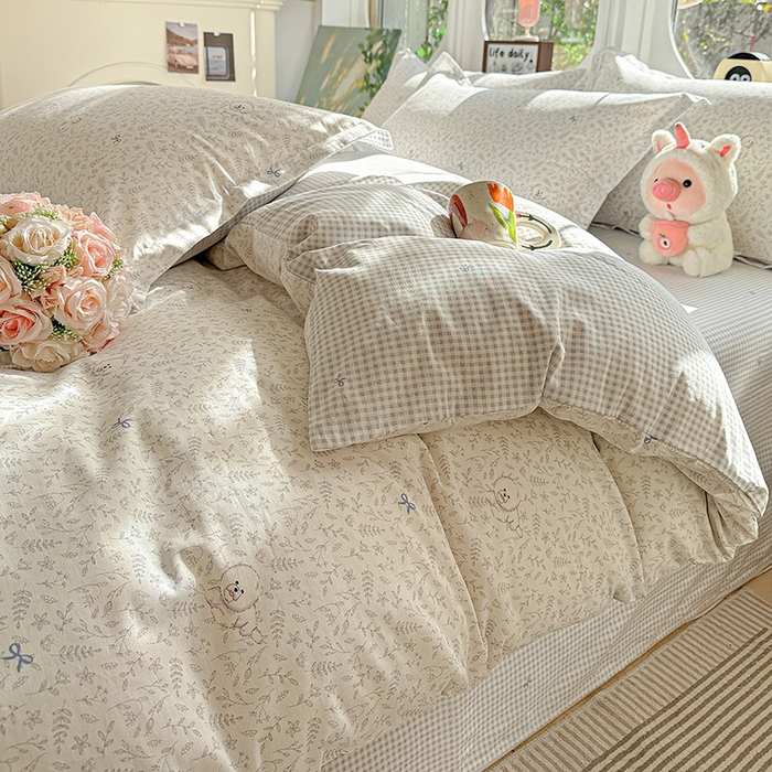 91家纺网 家纺一手货源 找家纺 卡普纯棉全棉四件套13070喷气床单款床笠款三件套 奶霜波波狗