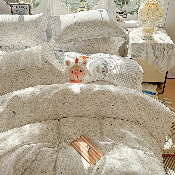 91家纺网 家纺一手货源 找家纺 卡普纯棉全棉四件套13070喷气床单款床笠款三件套 奶霜波波狗