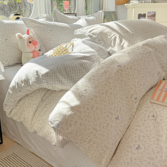 91家纺网 家纺一手货源 找家纺 卡普纯棉全棉四件套13070喷气床单款床笠款三件套 奶霜波波狗