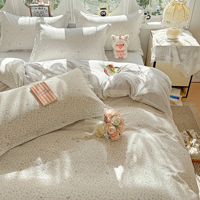 91家纺网 家纺一手货源 找家纺 卡普纯棉全棉四件套13070喷气床单款床笠款三件套 奶霜波波狗