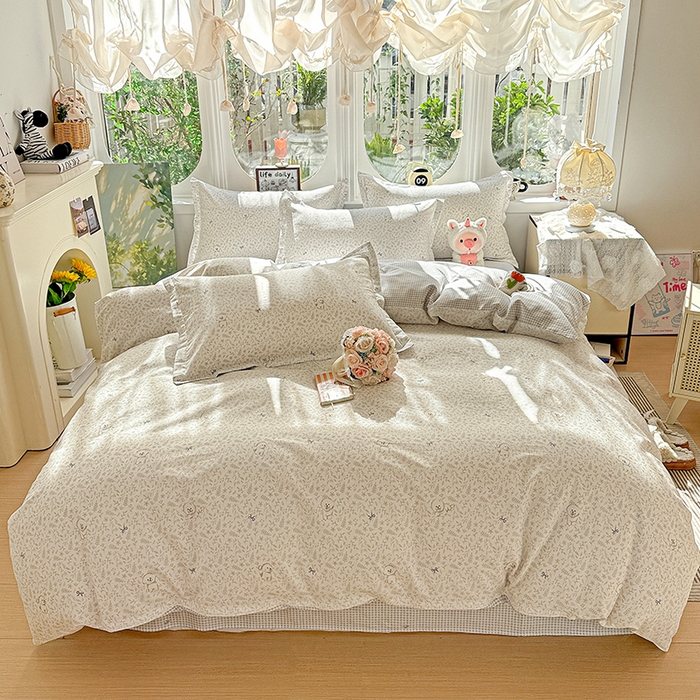 91家纺网 家纺一手货源 找家纺 卡普纯棉全棉四件套13070喷气床单款床笠款三件套 奶霜波波狗