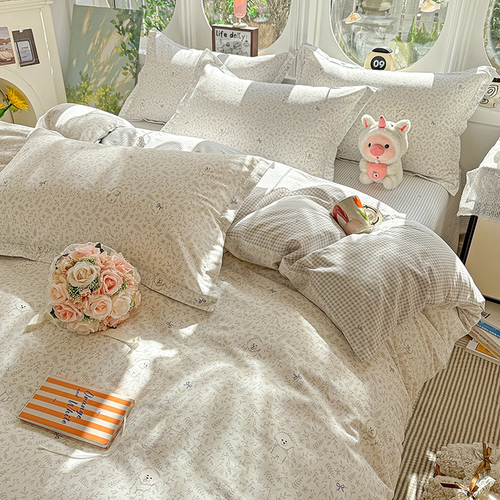 91家纺网 家纺一手货源 找家纺 卡普纯棉全棉四件套13070喷气床单款床笠款三件套 奶霜波波狗