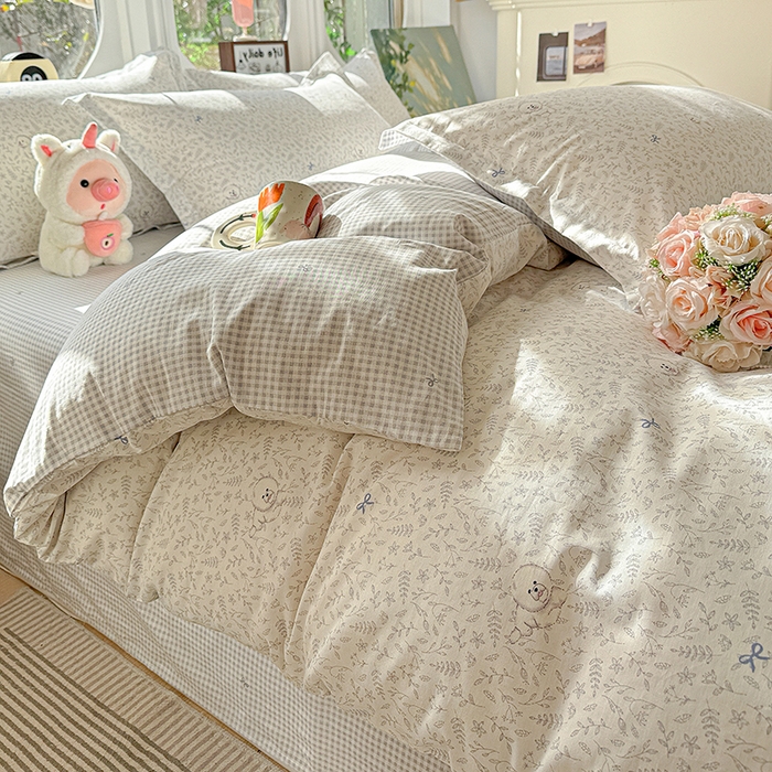 91家纺网 家纺一手货源 找家纺 卡普纯棉全棉四件套13070喷气床单款床笠款三件套 奶霜波波狗