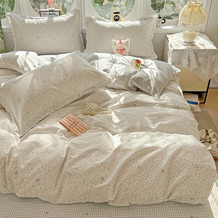 91家纺网 家纺一手货源 找家纺 卡普纯棉全棉四件套13070喷气床单款床笠款三件套 奶霜波波狗