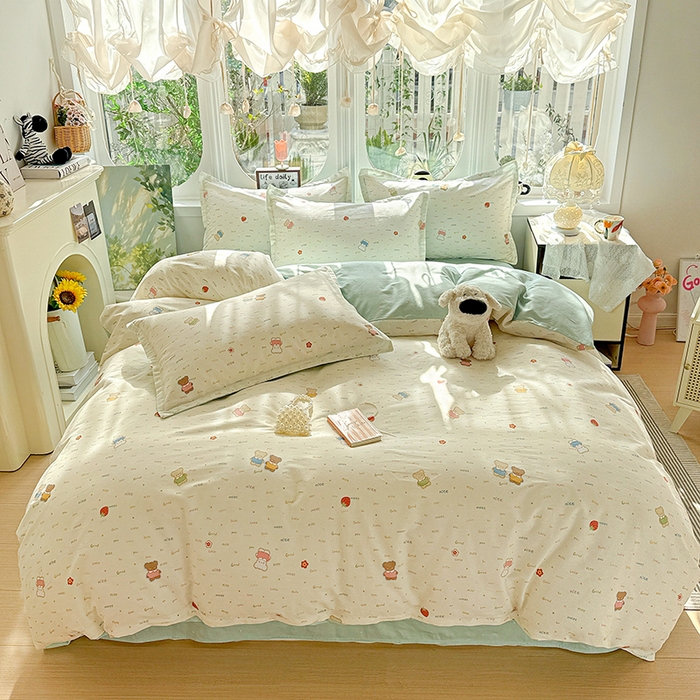 91家纺网 家纺一手货源 找家纺 卡普纯棉全棉四件套13070喷气床单款床笠款三件套 奈斯小熊