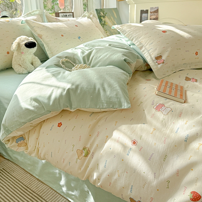 91家纺网 家纺一手货源 找家纺 卡普纯棉全棉四件套13070喷气床单款床笠款三件套 奈斯小熊