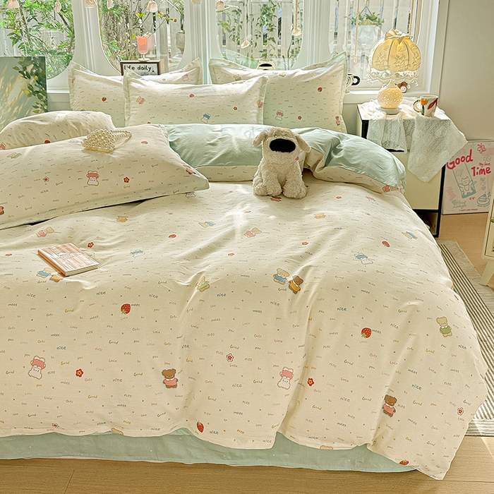 91家纺网 家纺一手货源 找家纺 卡普纯棉全棉四件套13070喷气床单款床笠款三件套 奈斯小熊