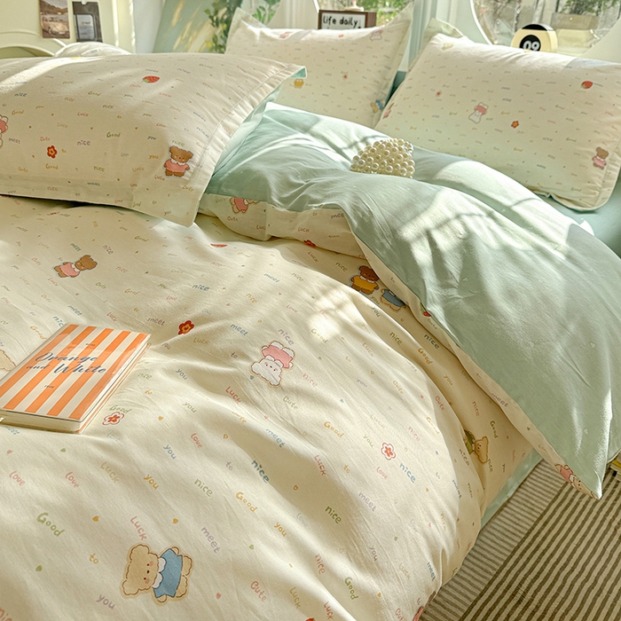 91家纺网 家纺一手货源 找家纺 卡普纯棉全棉四件套13070喷气床单款床笠款三件套 奈斯小熊