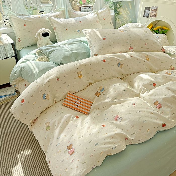 91家纺网 家纺一手货源 找家纺 卡普纯棉全棉四件套13070喷气床单款床笠款三件套 奈斯小熊