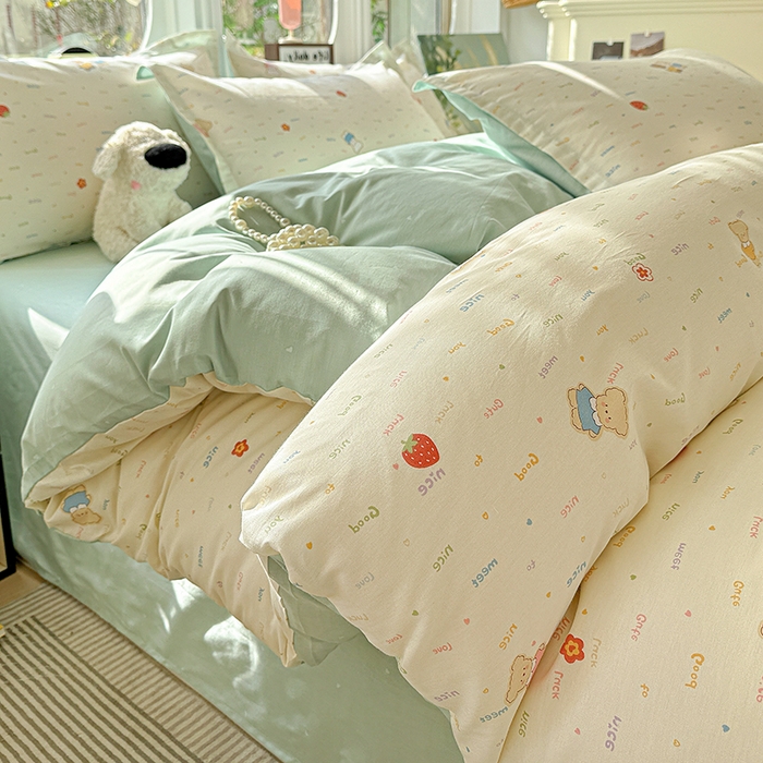 91家纺网 家纺一手货源 找家纺 卡普纯棉全棉四件套13070喷气床单款床笠款三件套 奈斯小熊