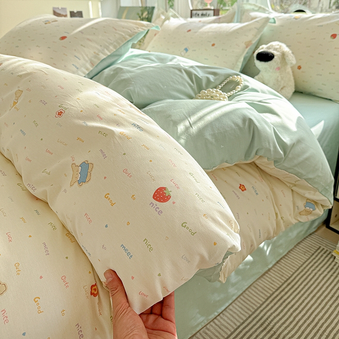 91家纺网 家纺一手货源 找家纺 卡普纯棉全棉四件套13070喷气床单款床笠款三件套 奈斯小熊