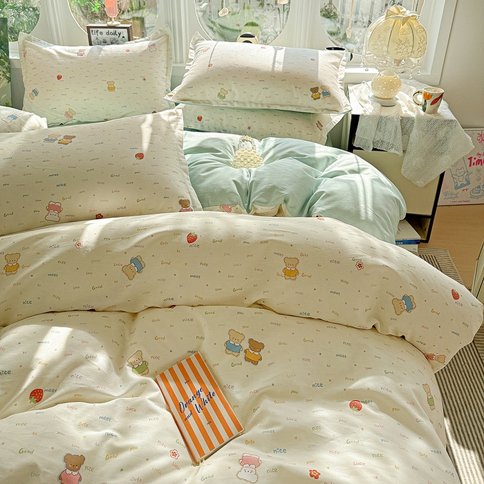 91家纺网 家纺一手货源 找家纺 卡普纯棉全棉四件套13070喷气床单款床笠款三件套 奈斯小熊