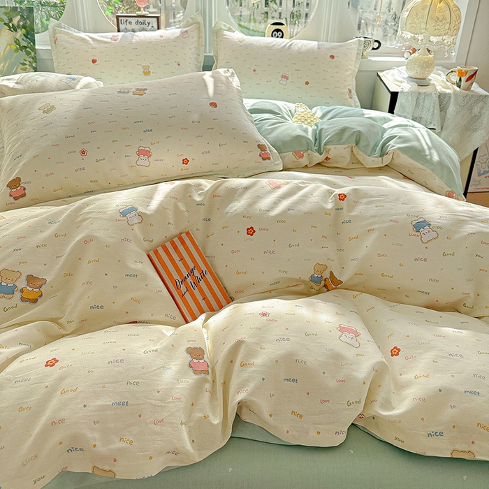 91家纺网 家纺一手货源 找家纺 卡普纯棉全棉四件套13070喷气床单款床笠款三件套 奈斯小熊