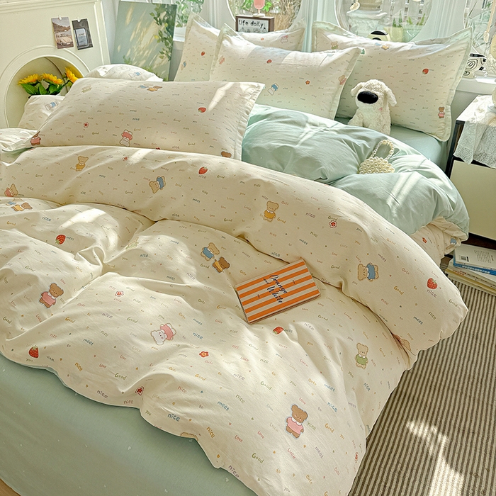 91家纺网 家纺一手货源 找家纺 卡普纯棉全棉四件套13070喷气床单款床笠款三件套 奈斯小熊