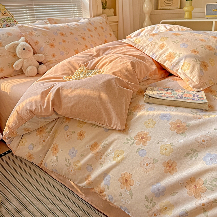 91家纺网 家纺一手货源 找家纺 卡普纯棉全棉四件套13070喷气床单款床笠款三件套 暖阳