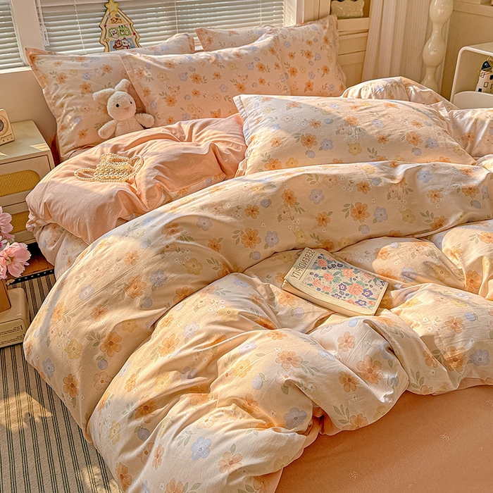 91家纺网 家纺一手货源 找家纺 卡普纯棉全棉四件套13070喷气床单款床笠款三件套 暖阳