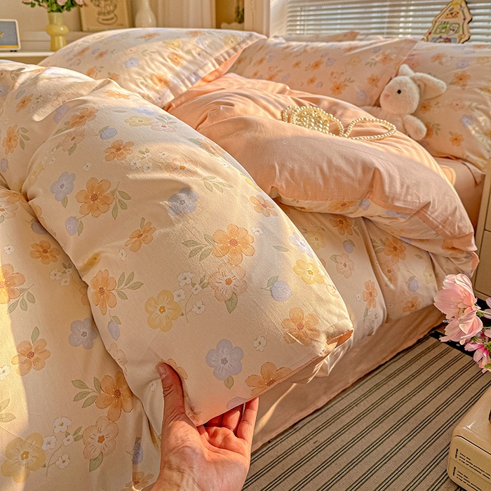 91家纺网 家纺一手货源 找家纺 卡普纯棉全棉四件套13070喷气床单款床笠款三件套 暖阳