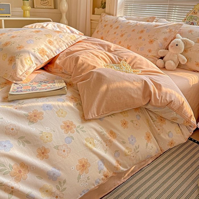 91家纺网 家纺一手货源 找家纺 卡普纯棉全棉四件套13070喷气床单款床笠款三件套 暖阳