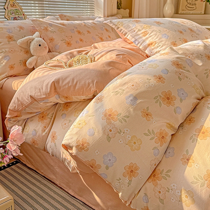 91家纺网 家纺一手货源 找家纺 卡普纯棉全棉四件套13070喷气床单款床笠款三件套 暖阳