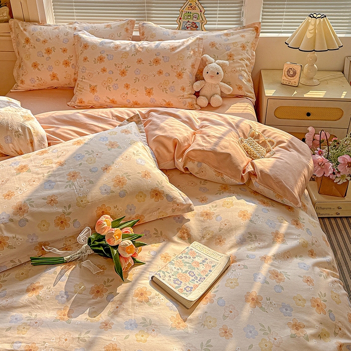 91家纺网 家纺一手货源 找家纺 卡普纯棉全棉四件套13070喷气床单款床笠款三件套 暖阳