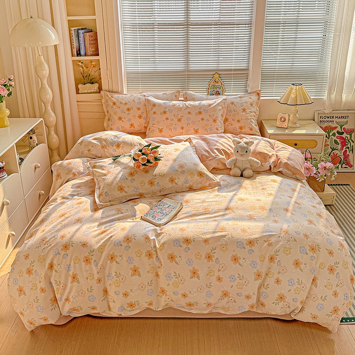 91家纺网 家纺一手货源 找家纺 卡普纯棉全棉四件套13070喷气床单款床笠款三件套 暖阳