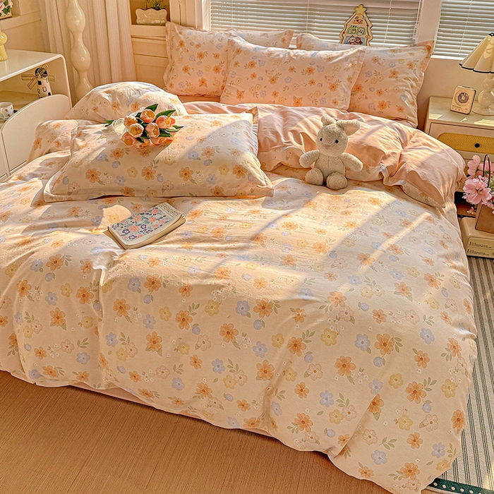 91家纺网 家纺一手货源 找家纺 卡普纯棉全棉四件套13070喷气床单款床笠款三件套 暖阳