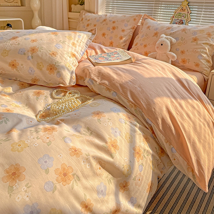 91家纺网 家纺一手货源 找家纺 卡普纯棉全棉四件套13070喷气床单款床笠款三件套 暖阳