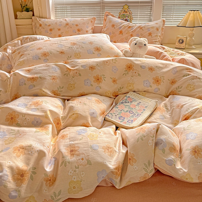 91家纺网 家纺一手货源 找家纺 卡普纯棉全棉四件套13070喷气床单款床笠款三件套 暖阳