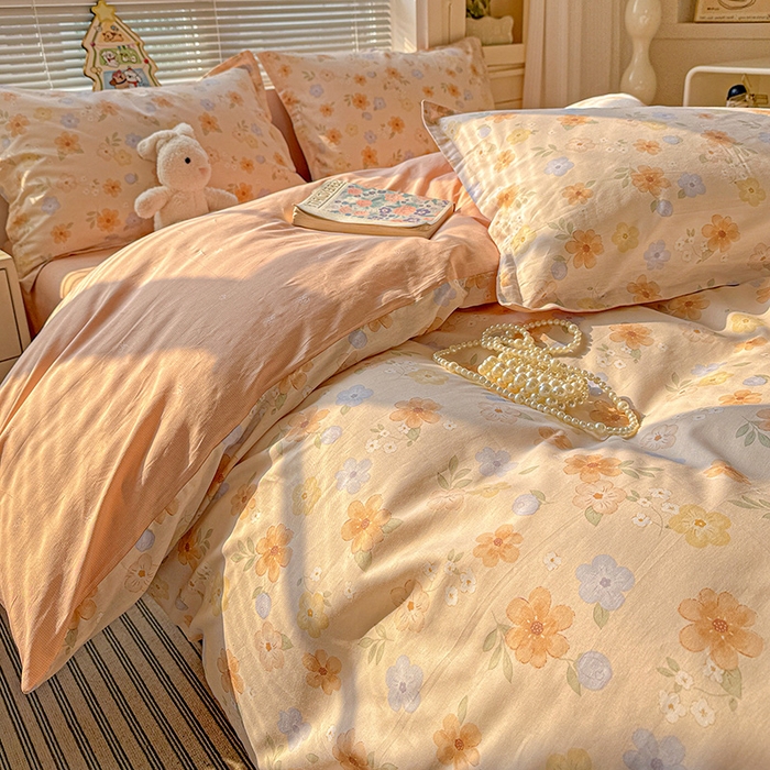 91家纺网 家纺一手货源 找家纺 卡普纯棉全棉四件套13070喷气床单款床笠款三件套 暖阳