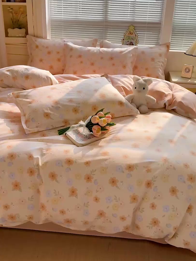 91家纺网 家纺一手货源 找家纺 卡普纯棉全棉四件套13070喷气床单款床笠款三件套 暖阳