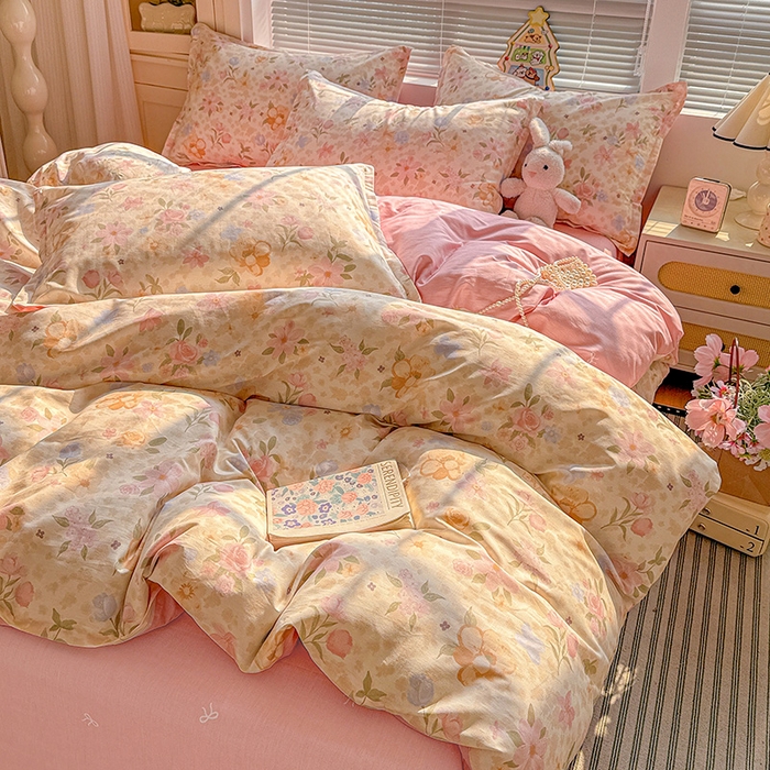 91家纺网 家纺一手货源 找家纺 卡普纯棉全棉四件套13070喷气床单款床笠款三件套 浅樱故事