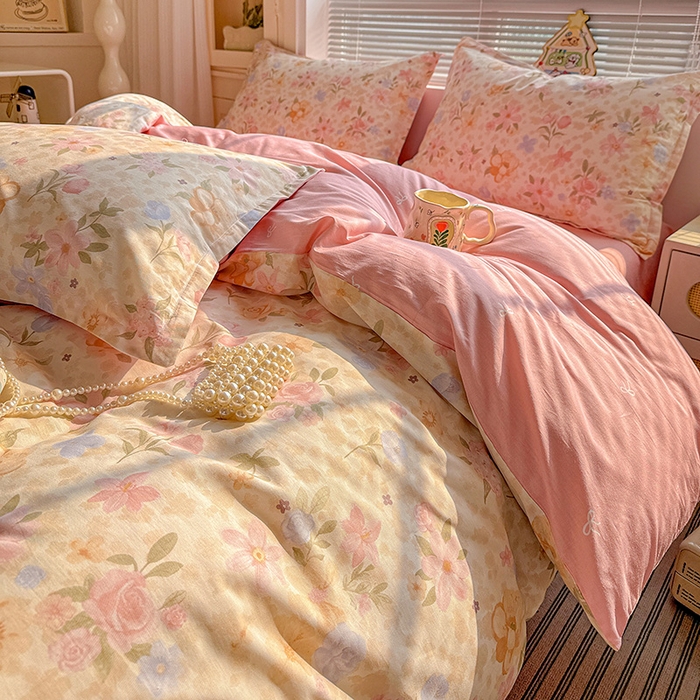 91家纺网 家纺一手货源 找家纺 卡普纯棉全棉四件套13070喷气床单款床笠款三件套 浅樱故事