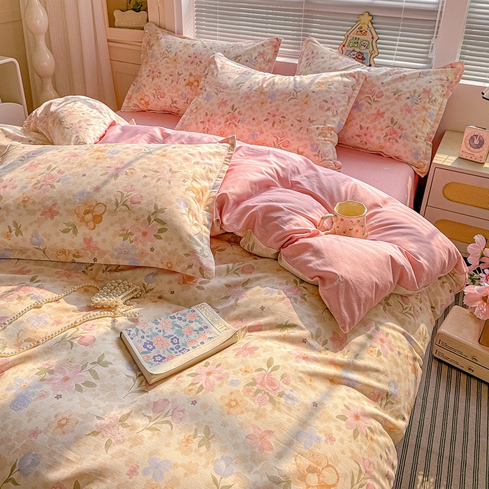91家纺网 家纺一手货源 找家纺 卡普纯棉全棉四件套13070喷气床单款床笠款三件套 浅樱故事