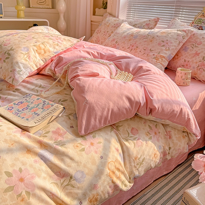 91家纺网 家纺一手货源 找家纺 卡普纯棉全棉四件套13070喷气床单款床笠款三件套 浅樱故事