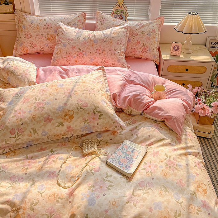 91家纺网 家纺一手货源 找家纺 卡普纯棉全棉四件套13070喷气床单款床笠款三件套 浅樱故事