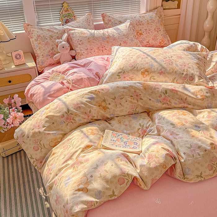 91家纺网 家纺一手货源 找家纺 卡普纯棉全棉四件套13070喷气床单款床笠款三件套 浅樱故事