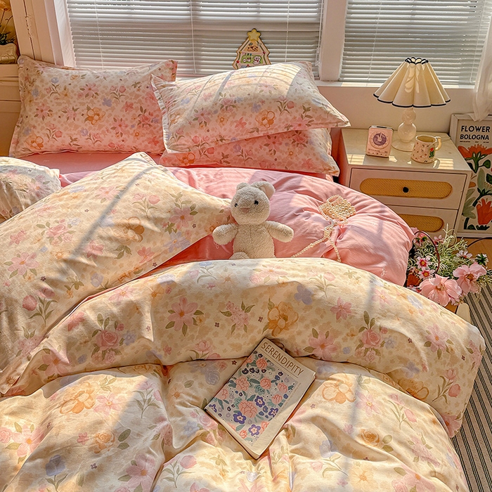 91家纺网 家纺一手货源 找家纺 卡普纯棉全棉四件套13070喷气床单款床笠款三件套 浅樱故事