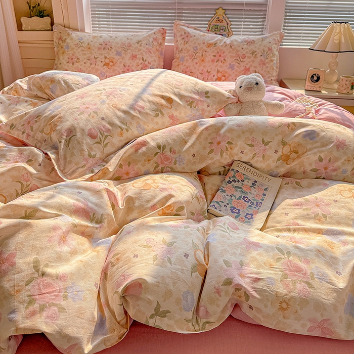 91家纺网 家纺一手货源 找家纺 卡普纯棉全棉四件套13070喷气床单款床笠款三件套 浅樱故事