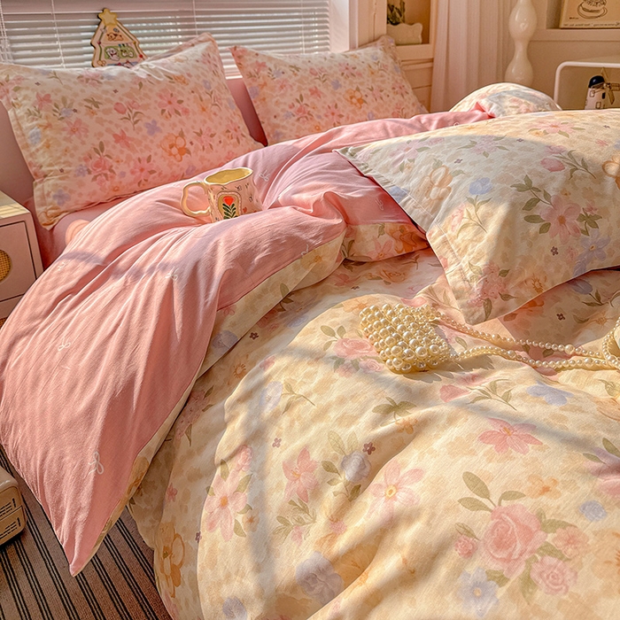 91家纺网 家纺一手货源 找家纺 卡普纯棉全棉四件套13070喷气床单款床笠款三件套 浅樱故事