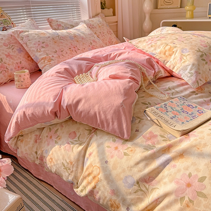 91家纺网 家纺一手货源 找家纺 卡普纯棉全棉四件套13070喷气床单款床笠款三件套 浅樱故事