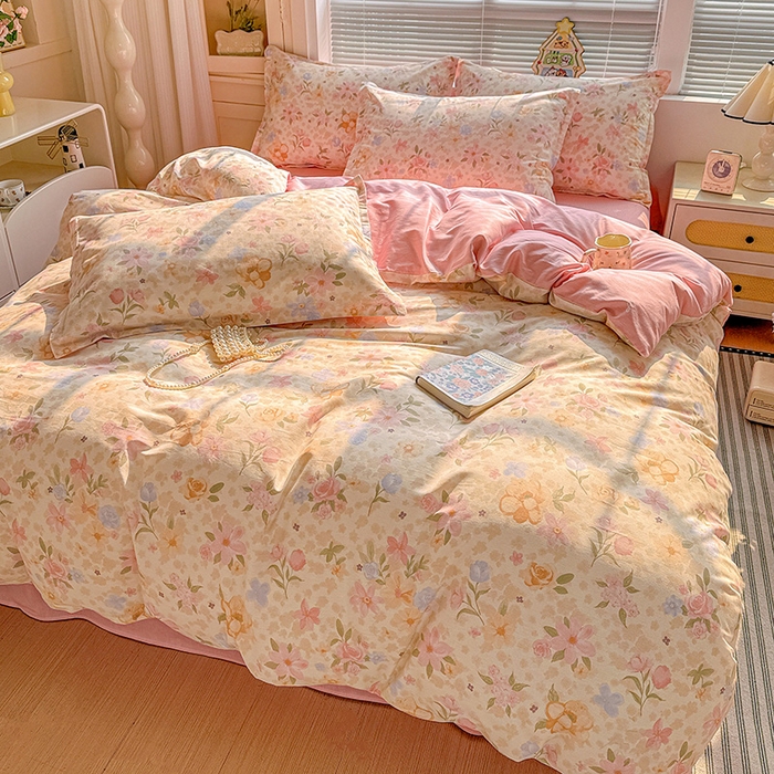 91家纺网 家纺一手货源 找家纺 卡普纯棉全棉四件套13070喷气床单款床笠款三件套 浅樱故事