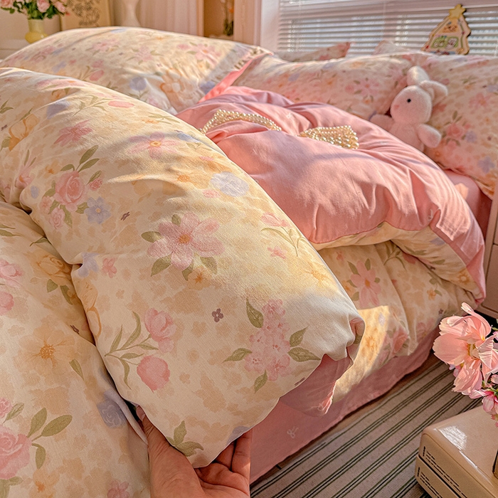 91家纺网 家纺一手货源 找家纺 卡普纯棉全棉四件套13070喷气床单款床笠款三件套 浅樱故事