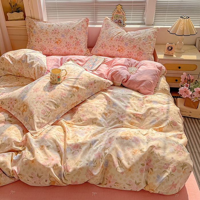 91家纺网 家纺一手货源 找家纺 卡普纯棉全棉四件套13070喷气床单款床笠款三件套 浅樱故事