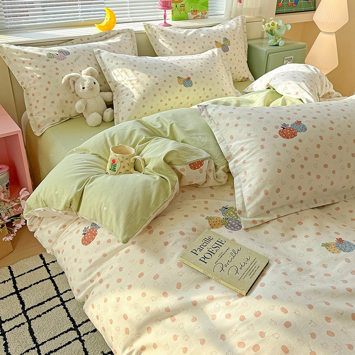 91家纺网 家纺一手货源 找家纺 卡普纯棉全棉四件套13070喷气床单款床笠款三件套 甜糯软糖