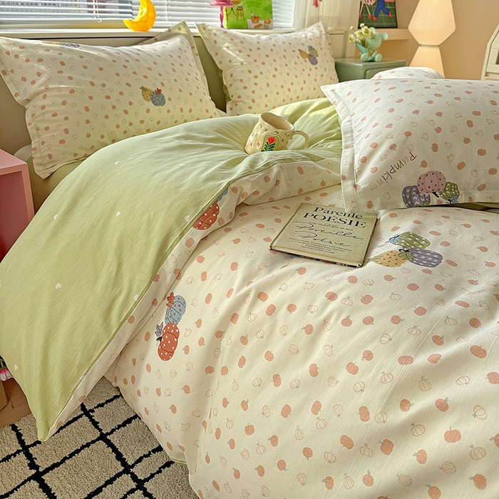 91家纺网 家纺一手货源 找家纺 卡普纯棉全棉四件套13070喷气床单款床笠款三件套 甜糯软糖