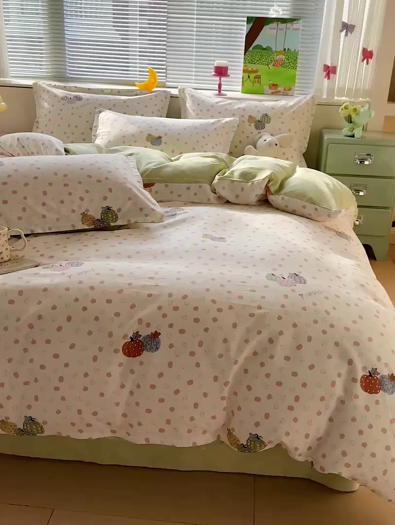 91家纺网 家纺一手货源 找家纺 卡普纯棉全棉四件套13070喷气床单款床笠款三件套 甜糯软糖